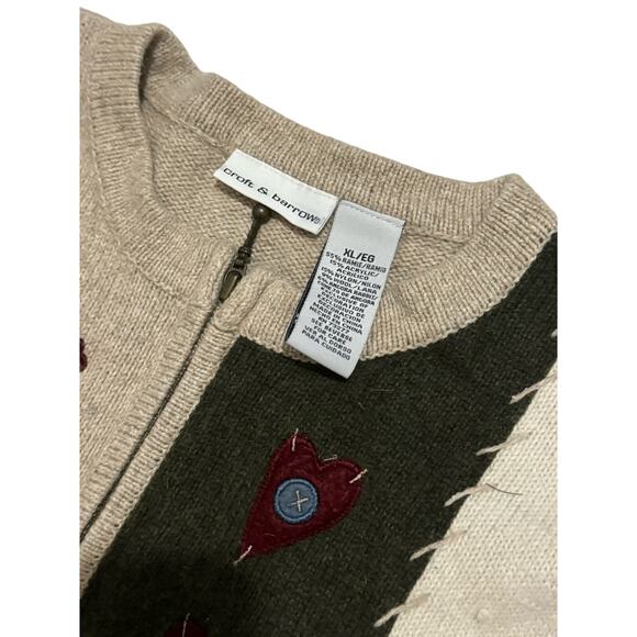 Vintage Wool Angora Rabbit Zip Up Patchwork Christmas Holiday Sweater Jacket XL - Picture 10 of 12